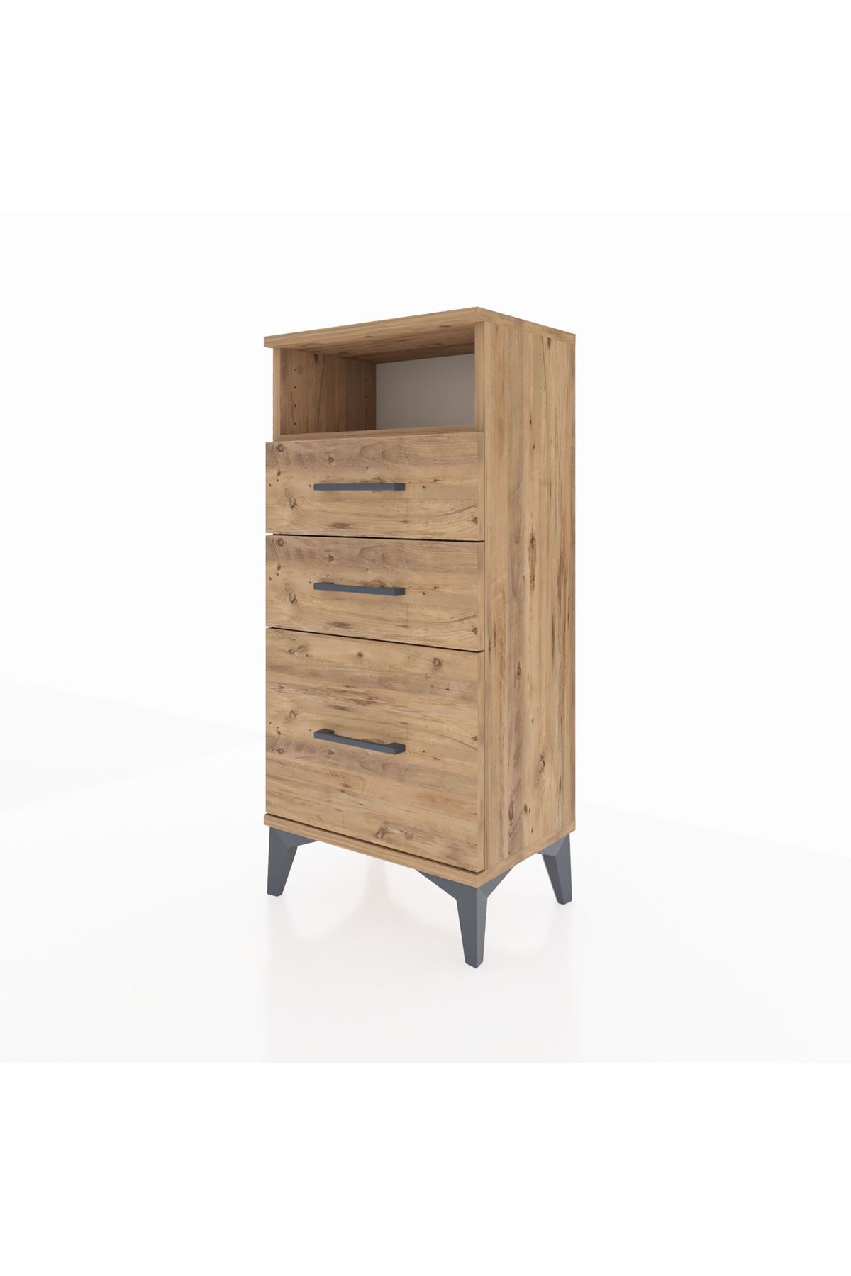 Arges Komodin Tek Raflı 3 Çekmeceli 44x30x96 Çam-Çam