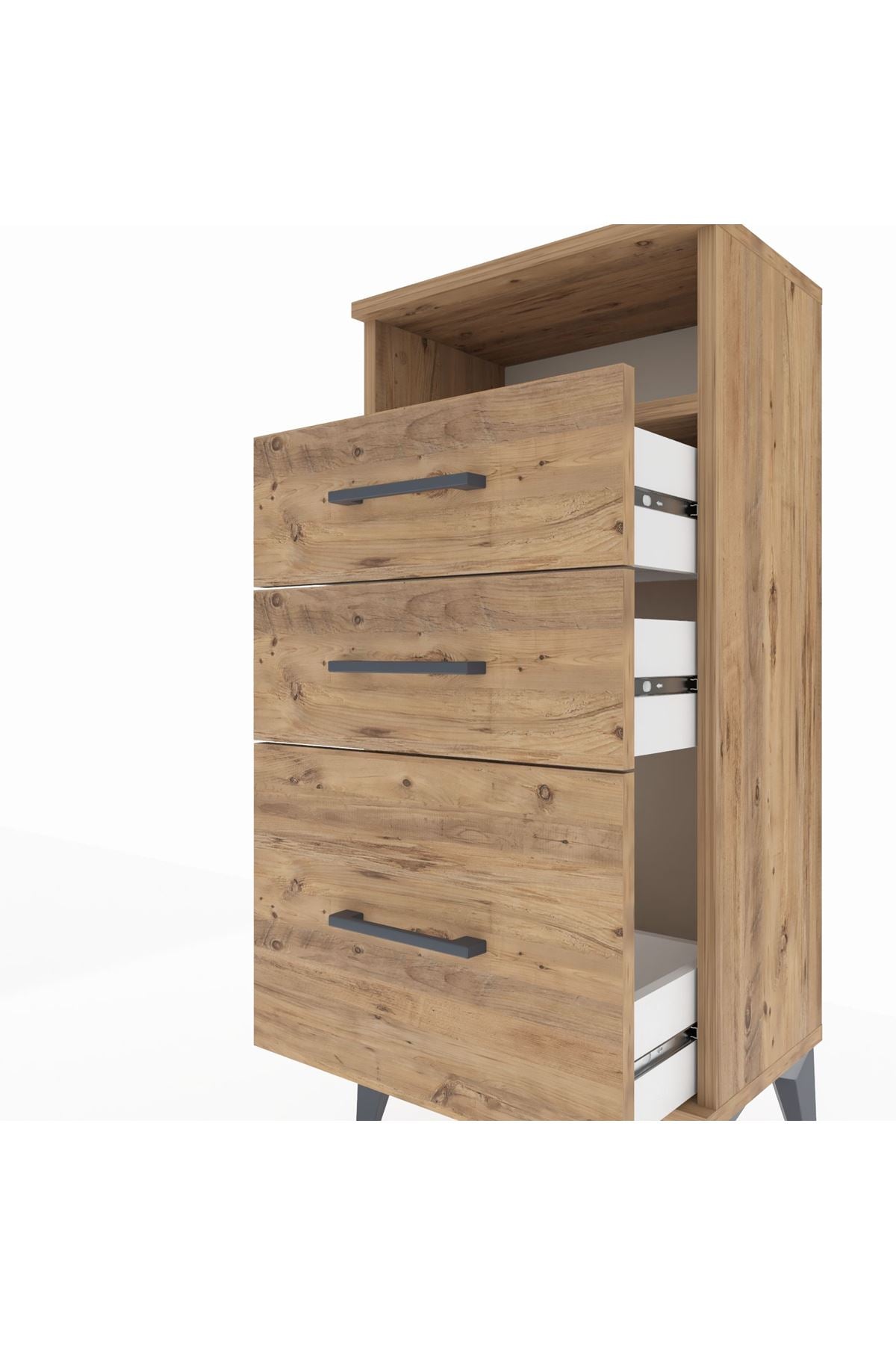 Arges Komodin Tek Raflı 3 Çekmeceli 44x30x96 Çam-Çam