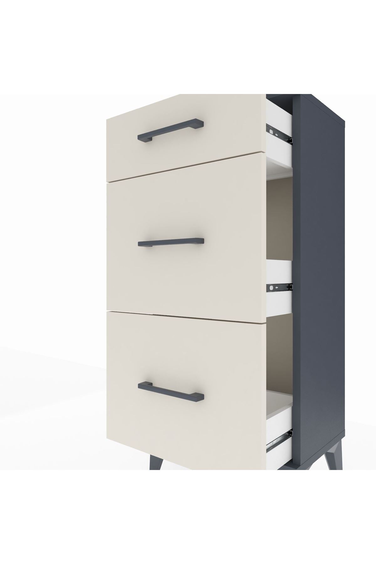 Arges Komodin 3 Çekmeceli 44x30x96 Antrasit-Aytaşı