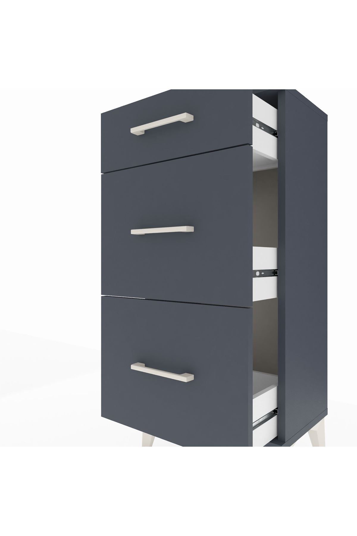 Arges Komodin 3 Çekmeceli 44x30x96 Antrasit-Antrasit