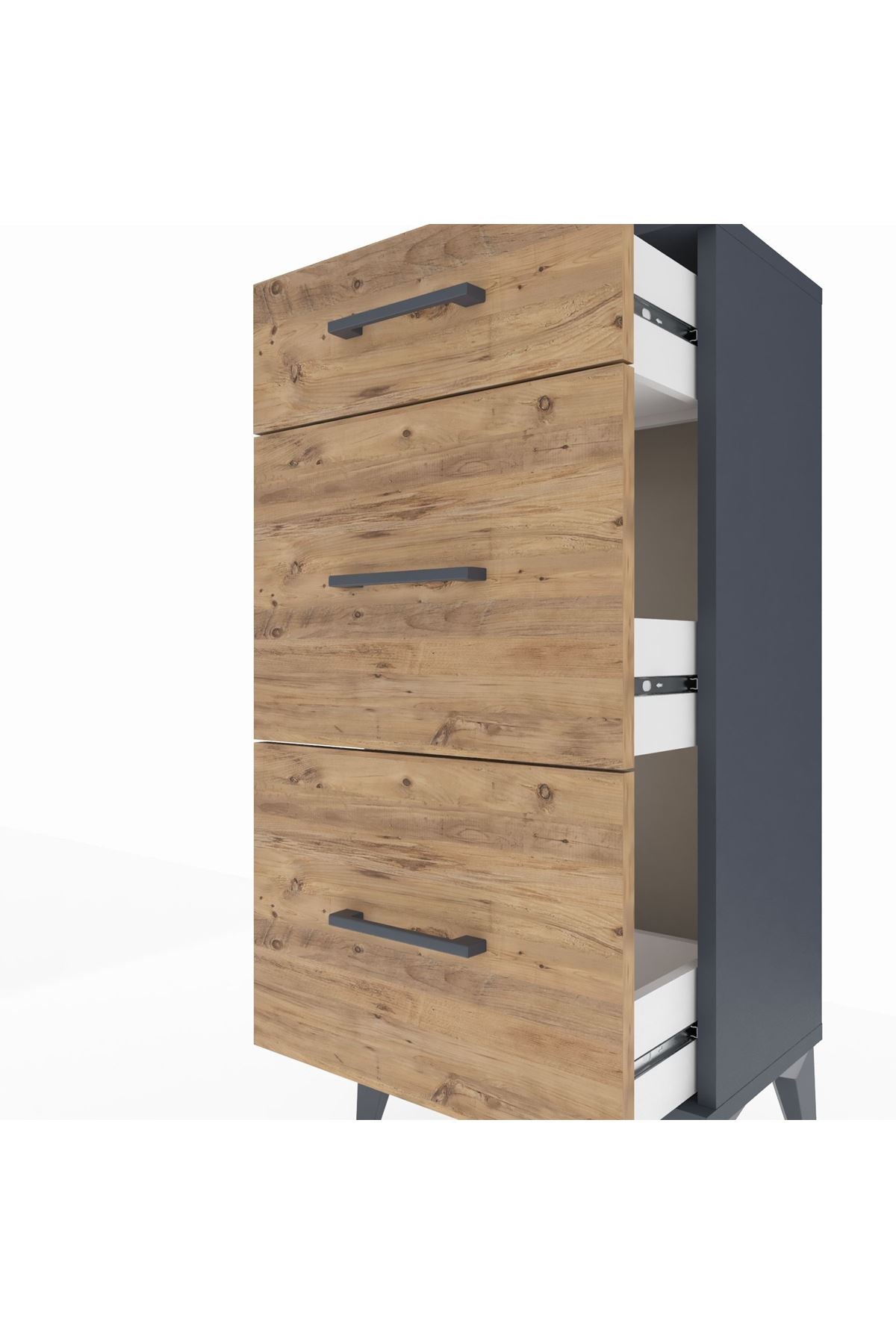 Arges Komodin 3 Çekmeceli 44x30x96 Antrasit-Çam