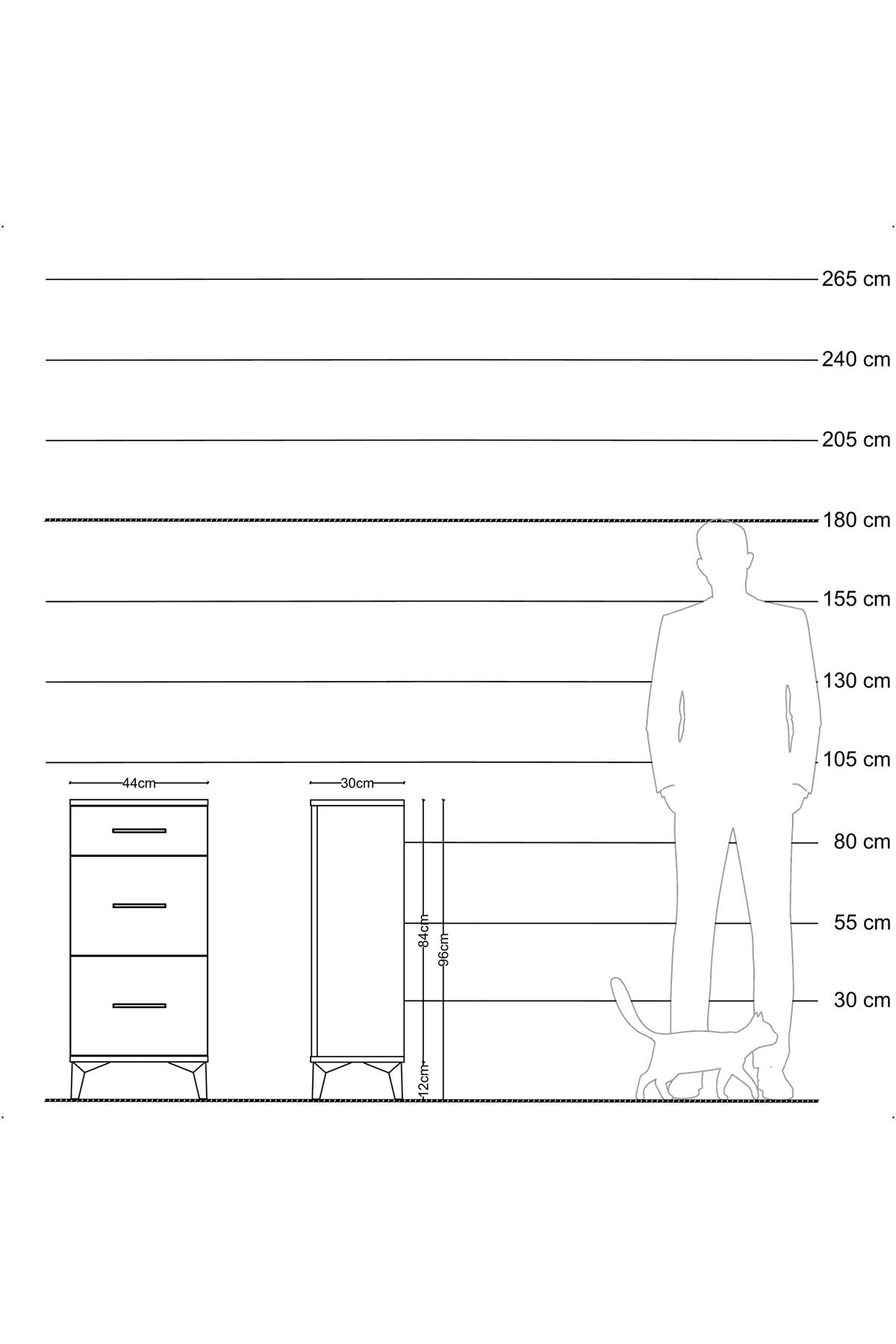 Arges Komodin 3 Çekmeceli 44x30x96 Çam-Çam