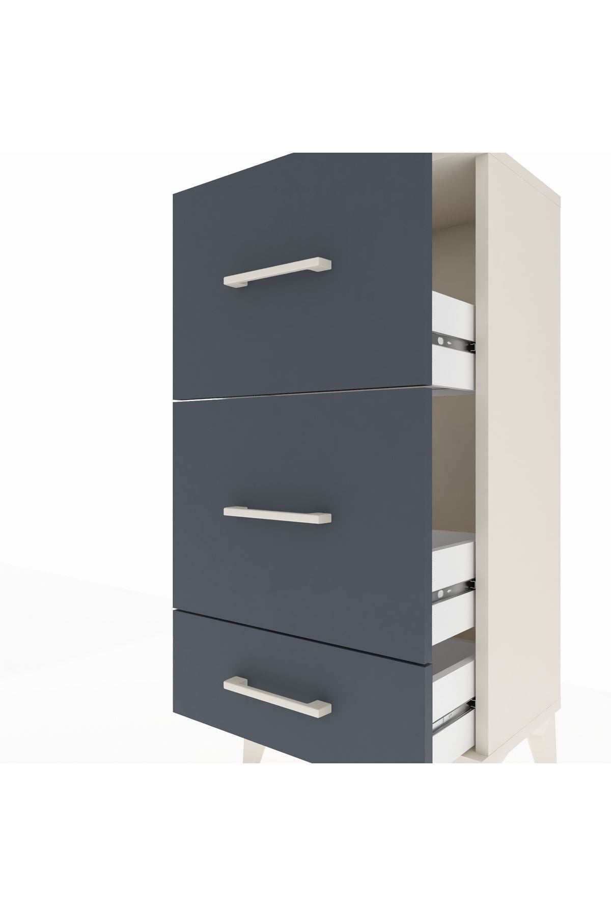 Arges Komodin 3 Çekmeceli 44x30x96 Aytaşı-Antrasit