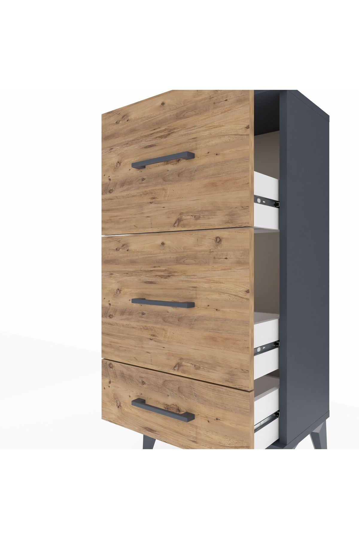 Arges Komodin 3 Çekmeceli 44x30x96 Antrasit-Çam