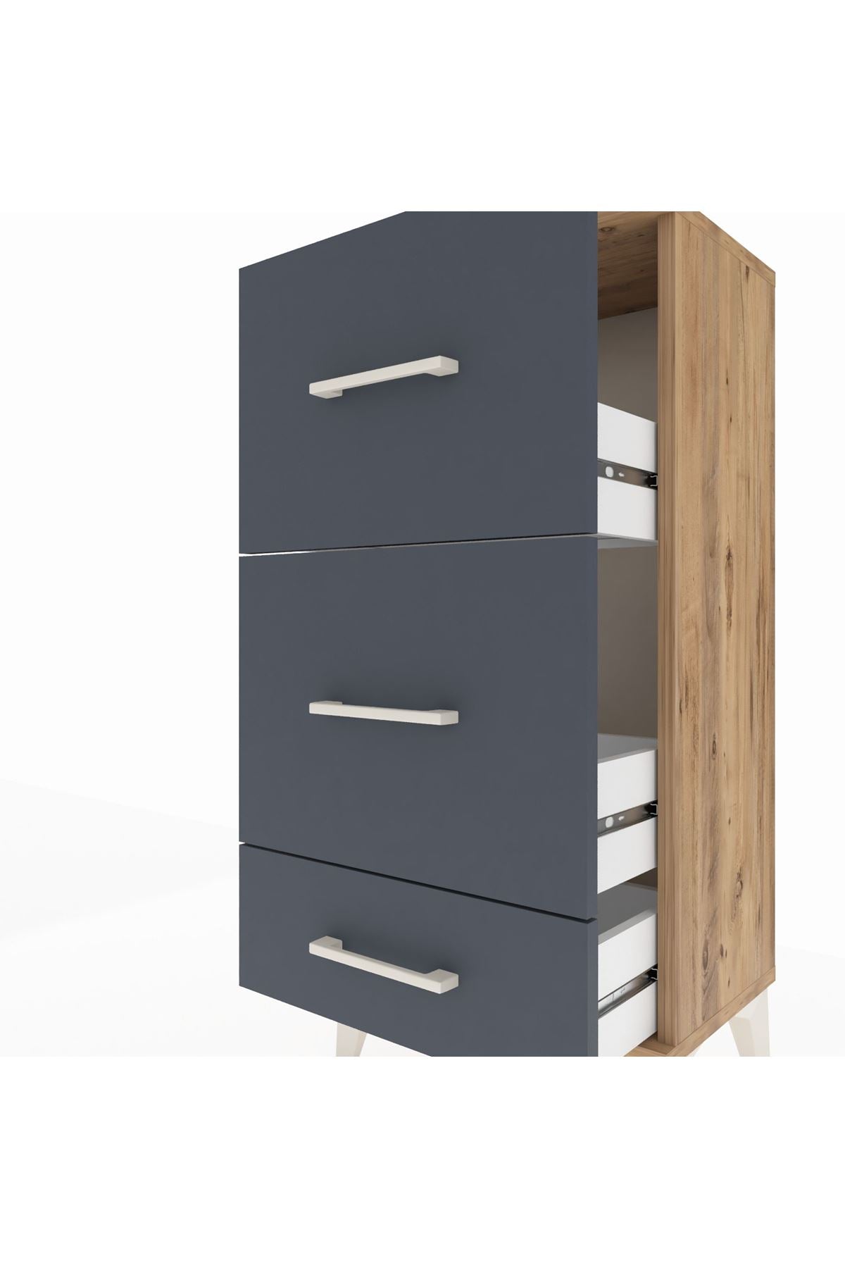Arges Komodin 3 Çekmeceli 44x30x96 Çam-Antrasit