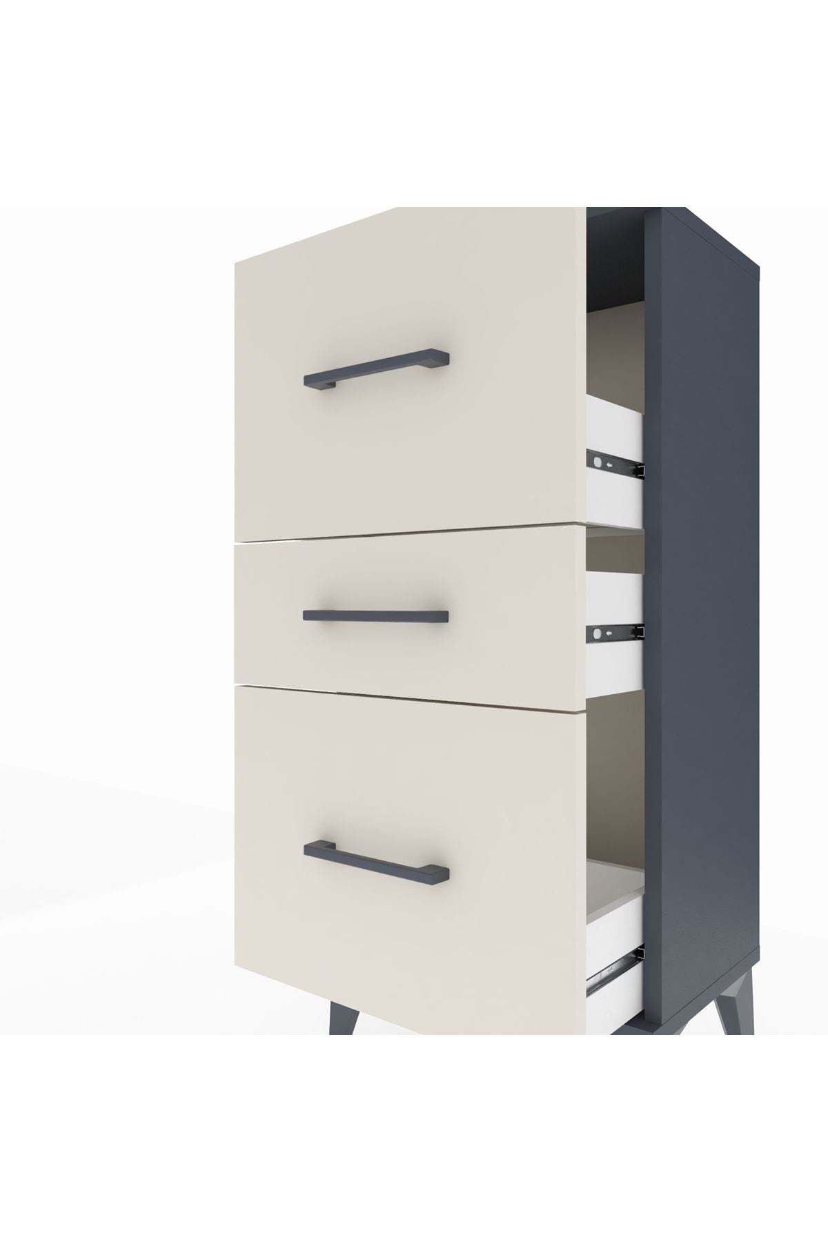 Arges Komodin 3 Çekmeceli 44x30x96 Antrasit-Aytaşı