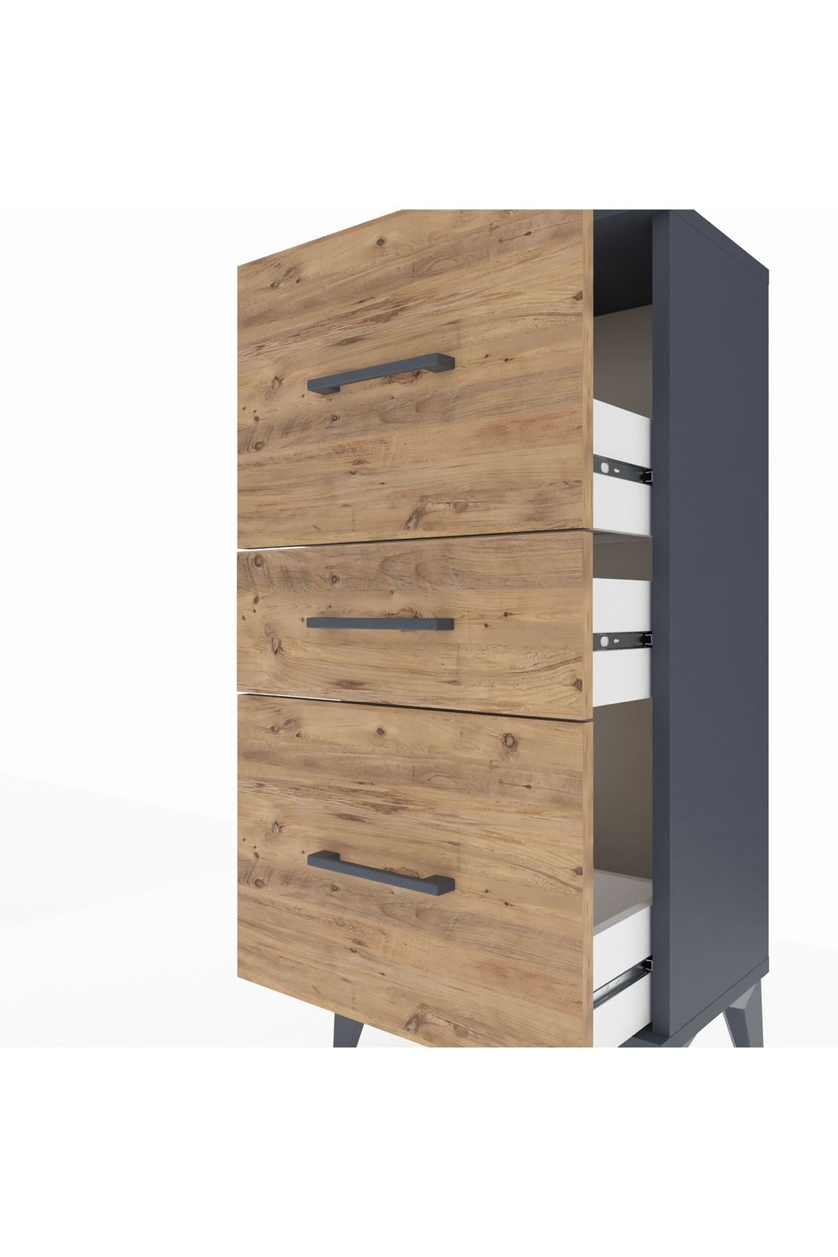 Arges Komodin 3 Çekmeceli 44x30x96 Antrasit-Çam