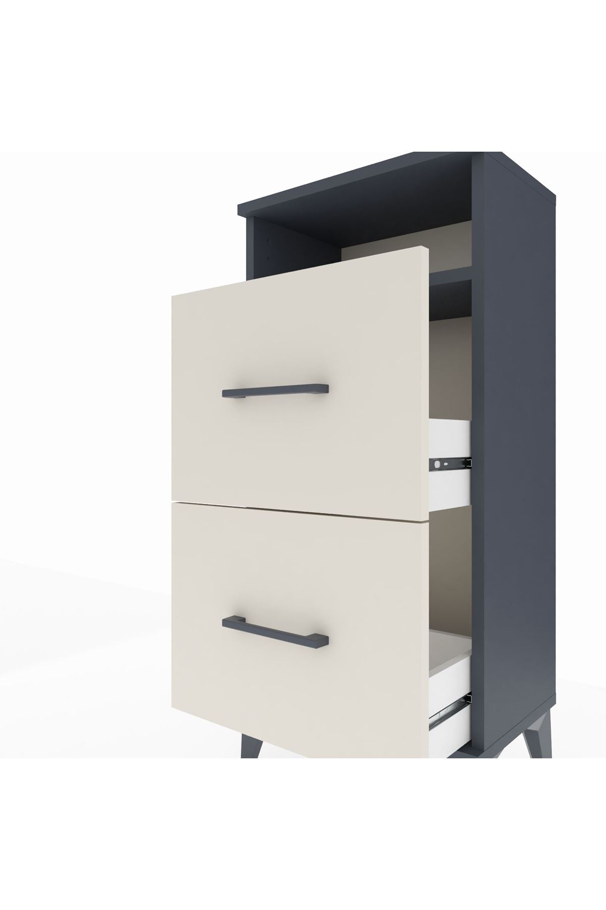Arges Komodin Tek Raflı 2 Çekmeceli 44x30x96 Antrasit-Aytaşı