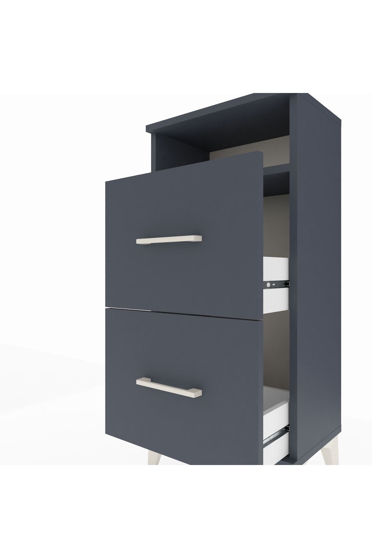 Arges Komodin Tek Raflı 2 Çekmeceli 44x30x96 Antrasit-Antrasit