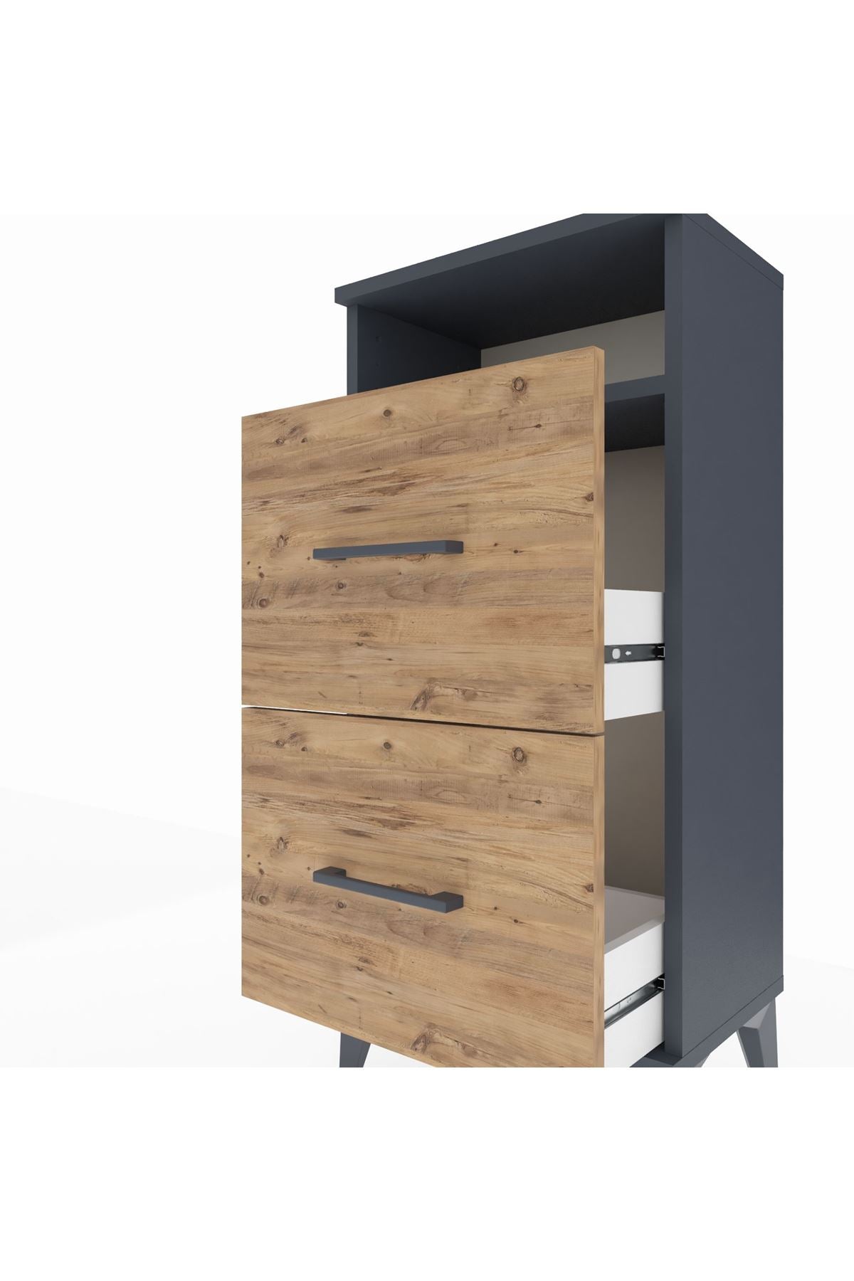 Arges Komodin Tek Raflı 2 Çekmeceli 44x30x96 Antrasit-Çam