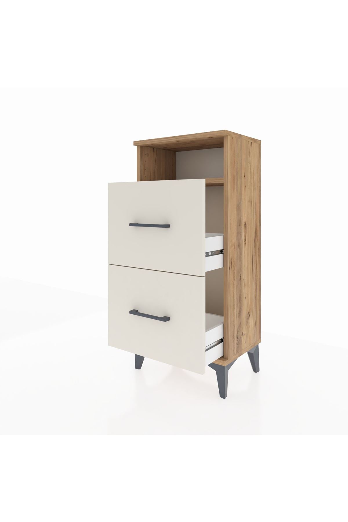 Arges Komodin Tek Raflı 2 Çekmeceli 44x30x96 Çam-Aytaşı