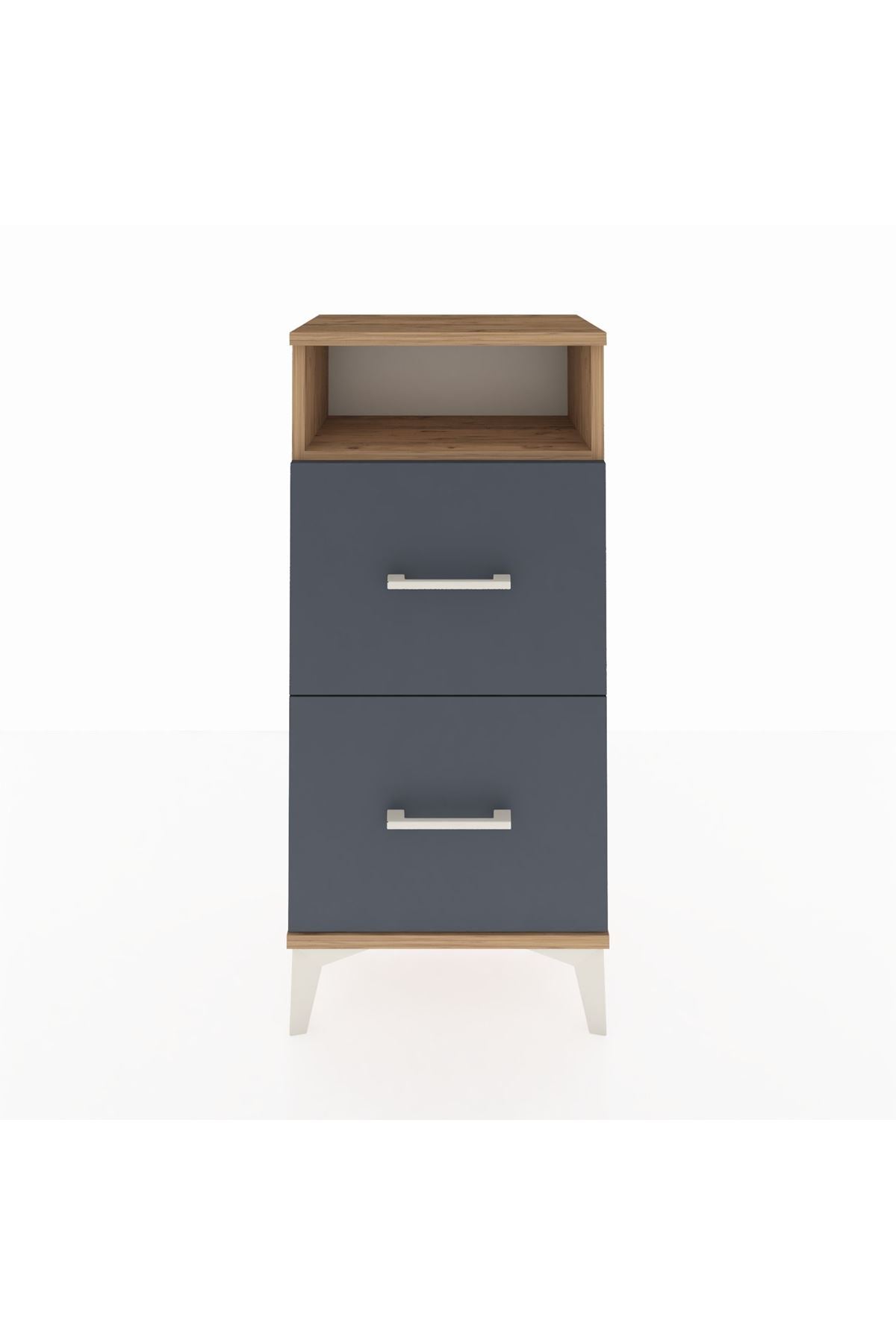 Arges Komodin Tek Raflı 2 Çekmeceli 44x30x96 Çam-Antrasit