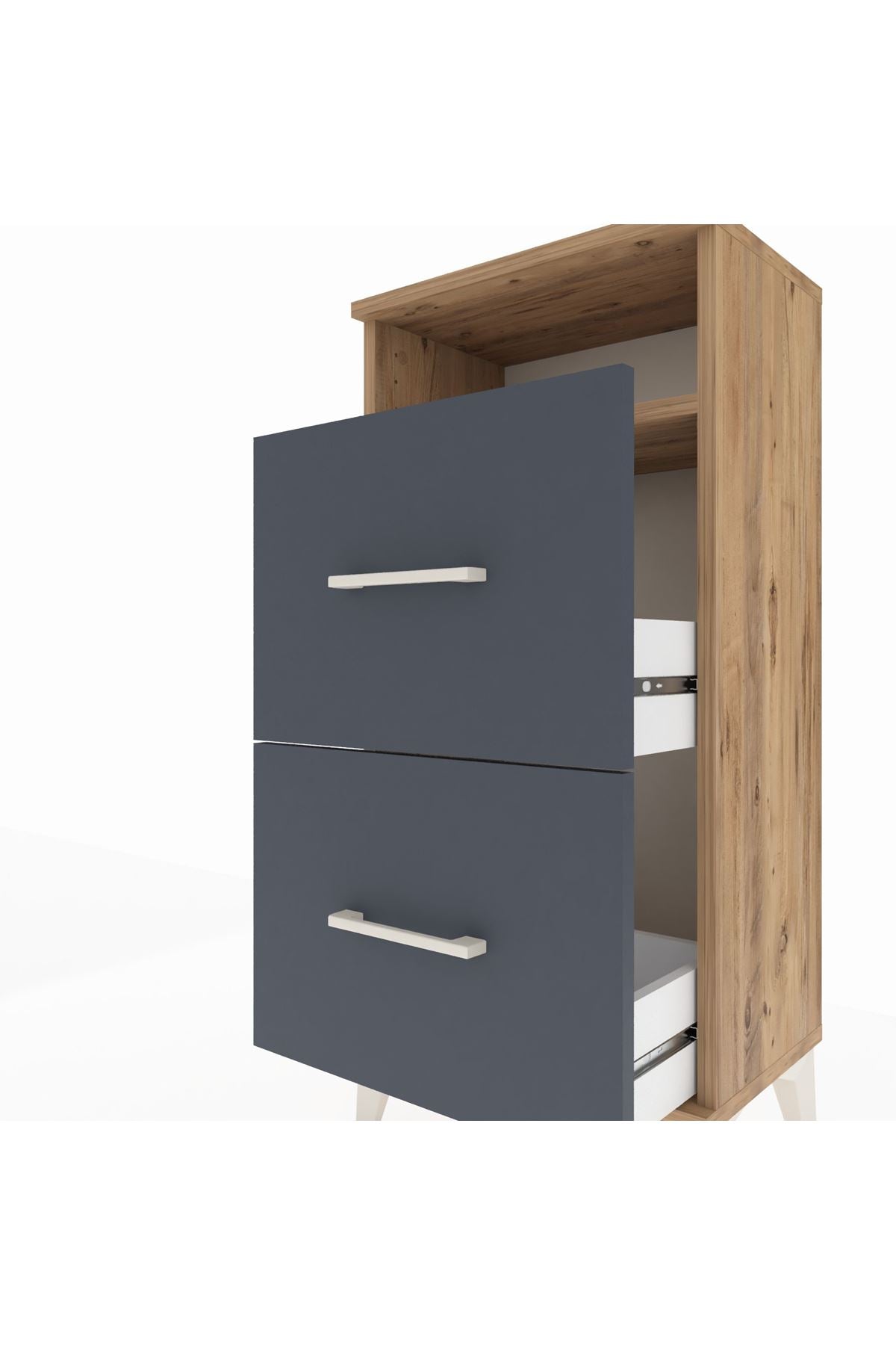 Arges Komodin Tek Raflı 2 Çekmeceli 44x30x96 Çam-Antrasit