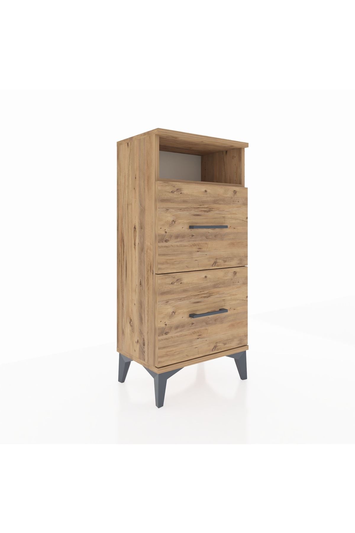 Arges Komodin Tek Raflı 2 Çekmeceli 44x30x96 Çam-Çam