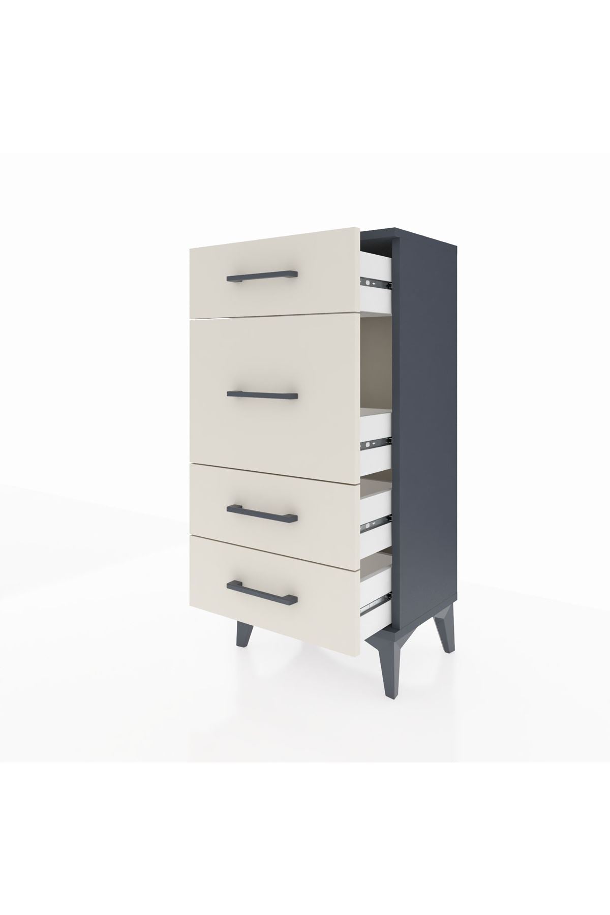 Arges Komodin 4 Çekmeceli 44x30x96 Antrasit-Aytaşı