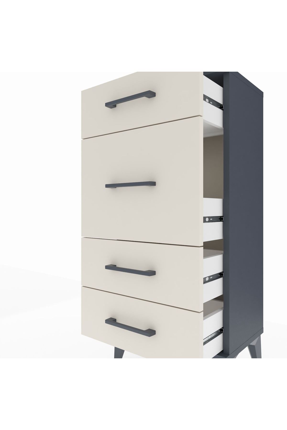 Arges Komodin 4 Çekmeceli 44x30x96 Antrasit-Aytaşı