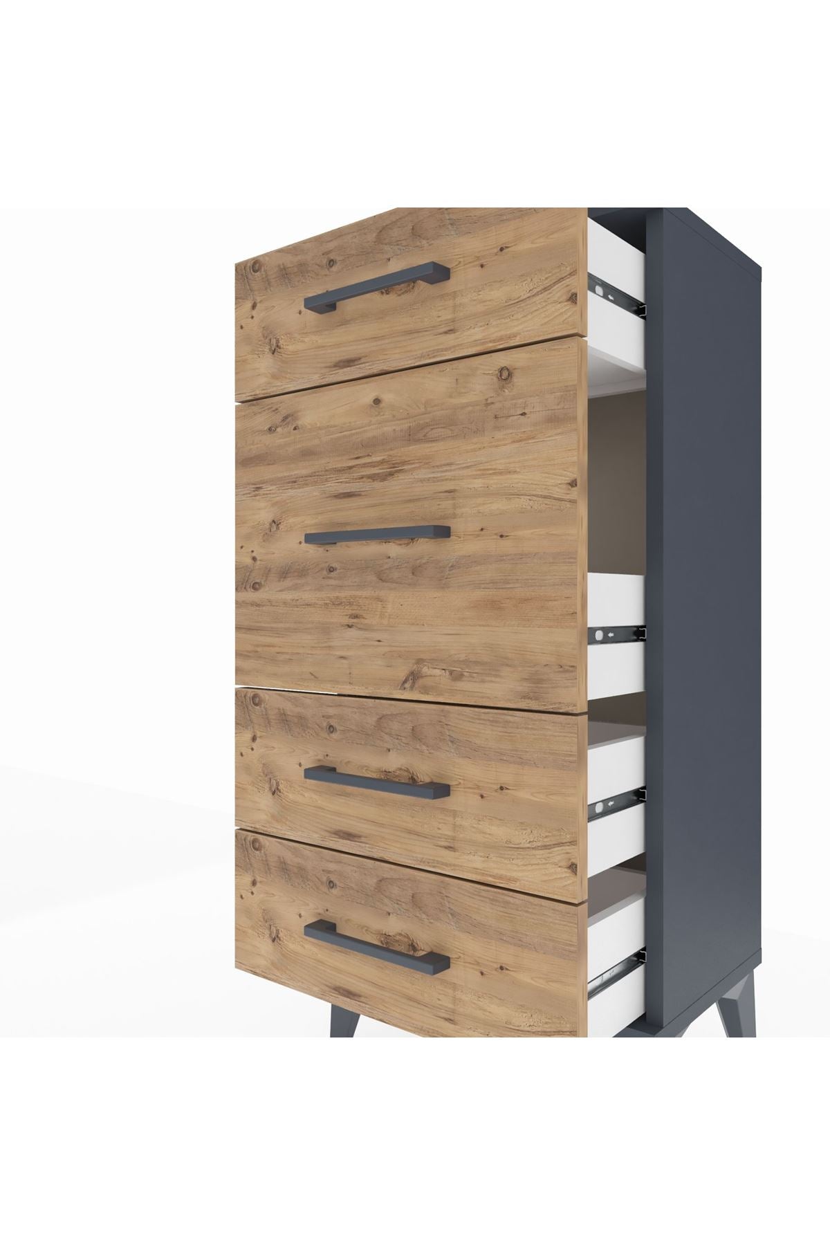 Arges Komodin 4 Çekmeceli 44x30x96 Antrasit-Çam