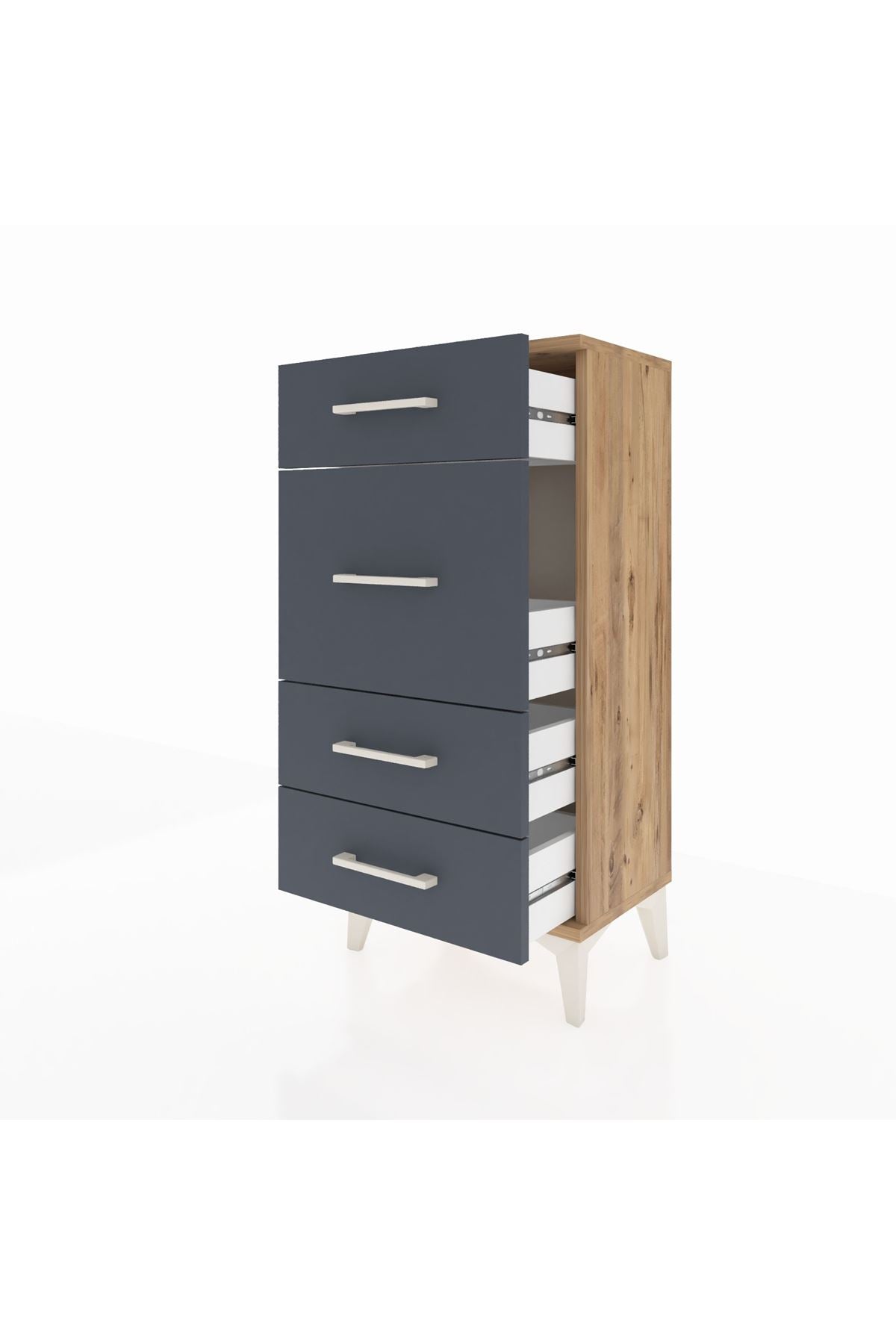 Arges Komodin 4 Çekmeceli 44x30x96 Çam-Antrasit