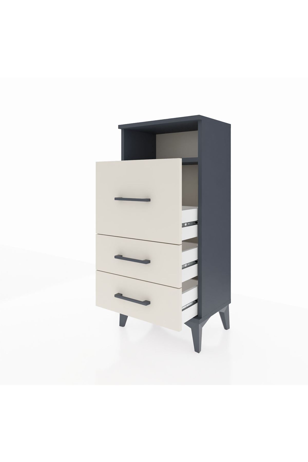 Arges Komodin Tek Raflı 3 Çekmeceli 44x30x96 Antrasit-Aytaşı