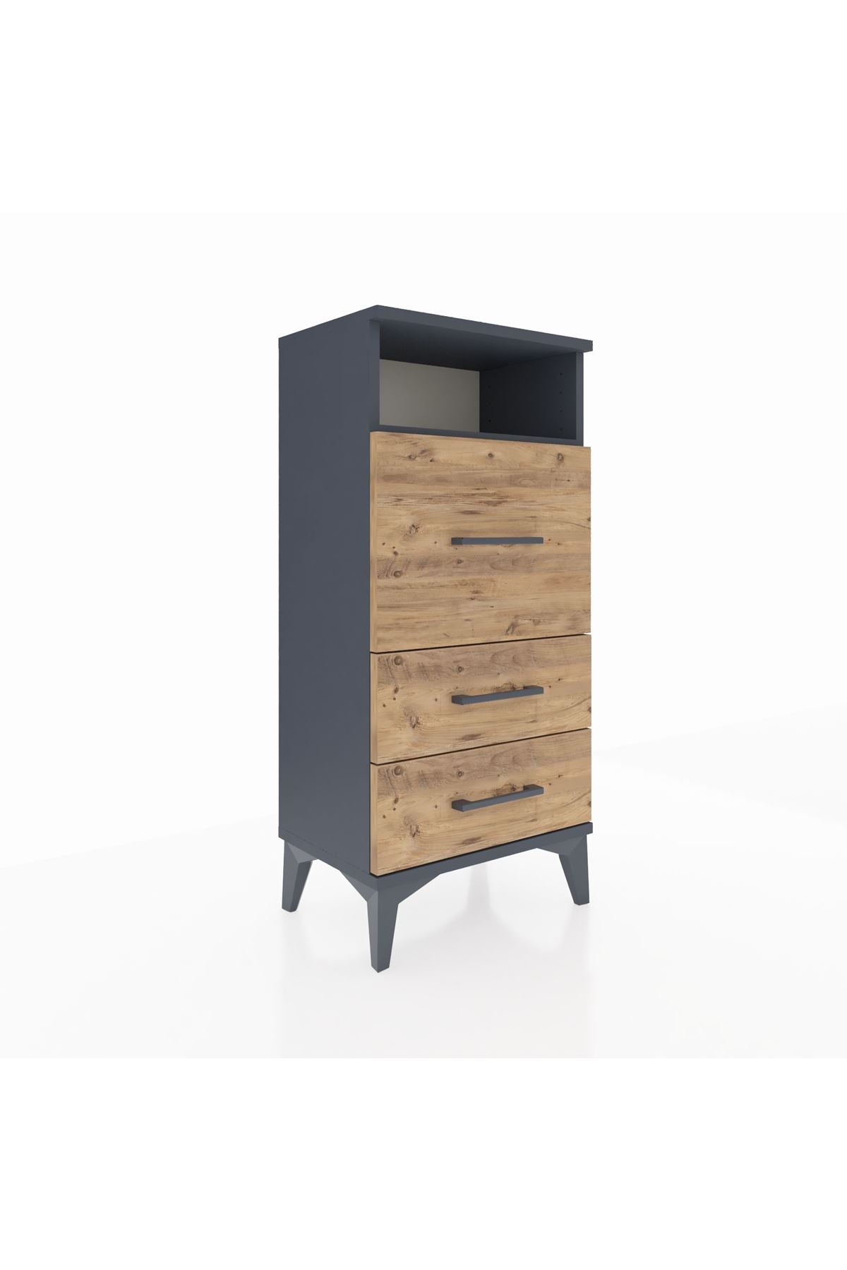 Arges Komodin Tek Raflı 3 Çekmeceli 44x30x96 Antrasit-Çam