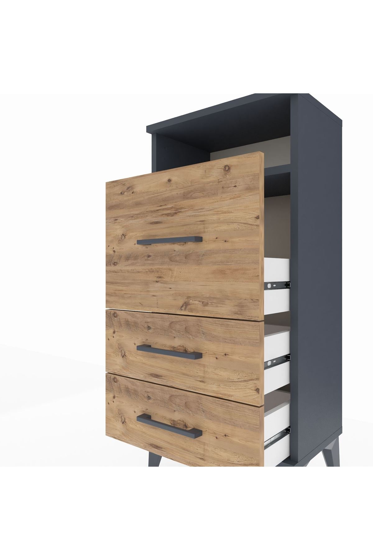 Arges Komodin Tek Raflı 3 Çekmeceli 44x30x96 Antrasit-Çam