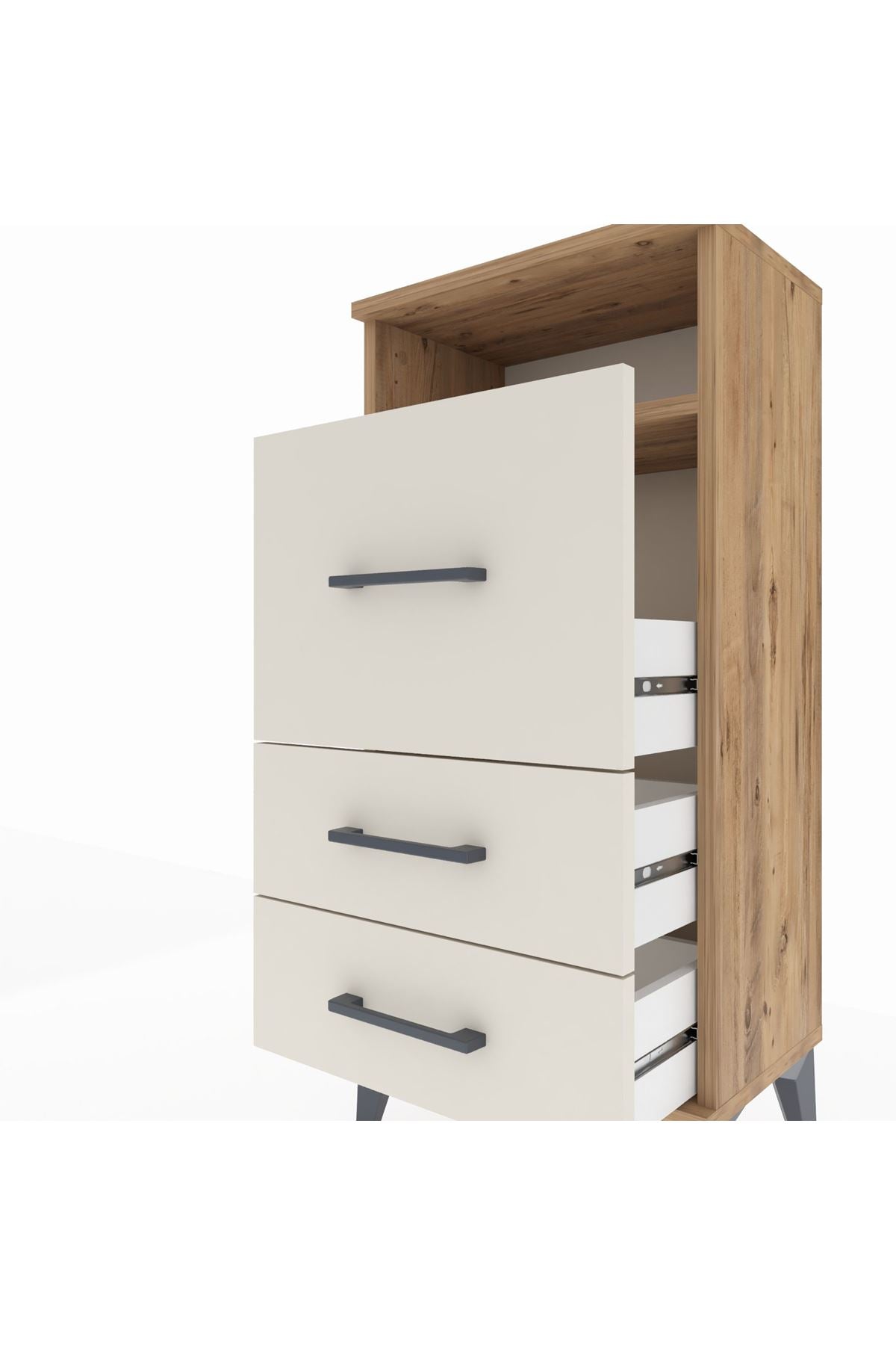 Arges Komodin Tek Raflı 3 Çekmeceli 44x30x96 Çam-Aytaşı
