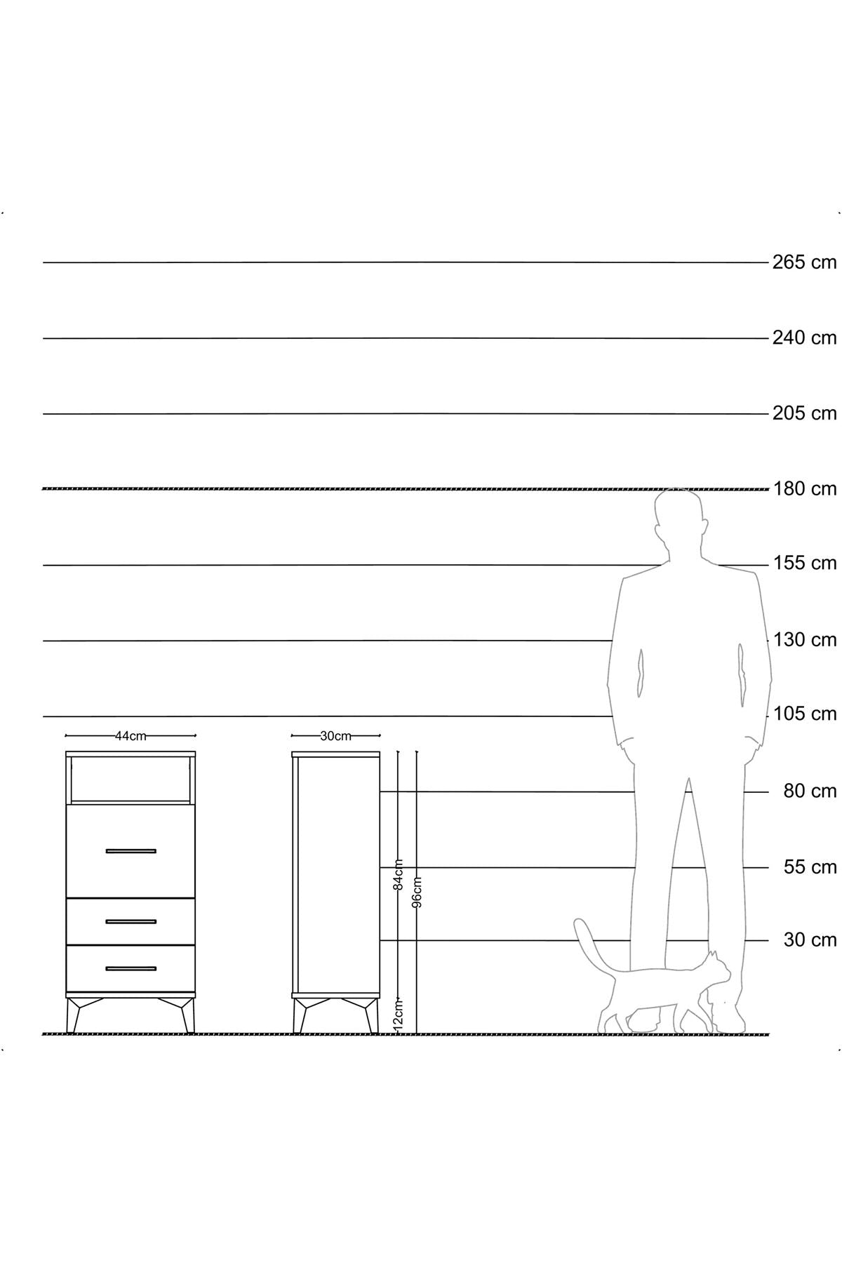 Arges Komodin Tek Raflı 3 Çekmeceli 44x30x96 Çam-Antrasit