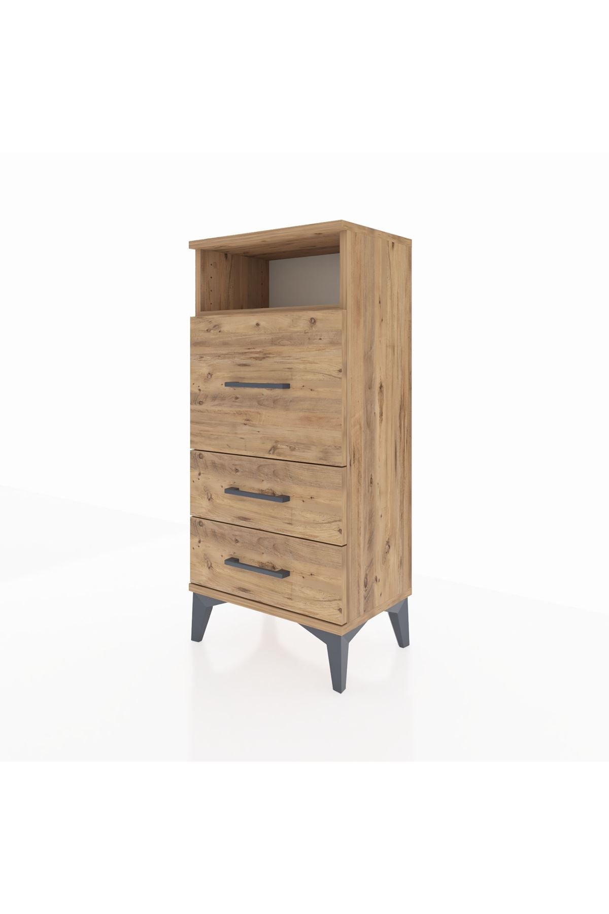 Arges Komodin Tek Raflı 3 Çekmeceli 44x30x96 Çam-Çam