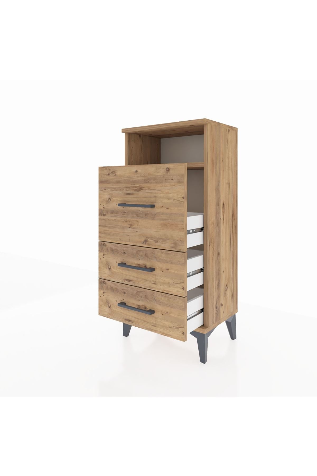 Arges Komodin Tek Raflı 3 Çekmeceli 44x30x96 Çam-Çam