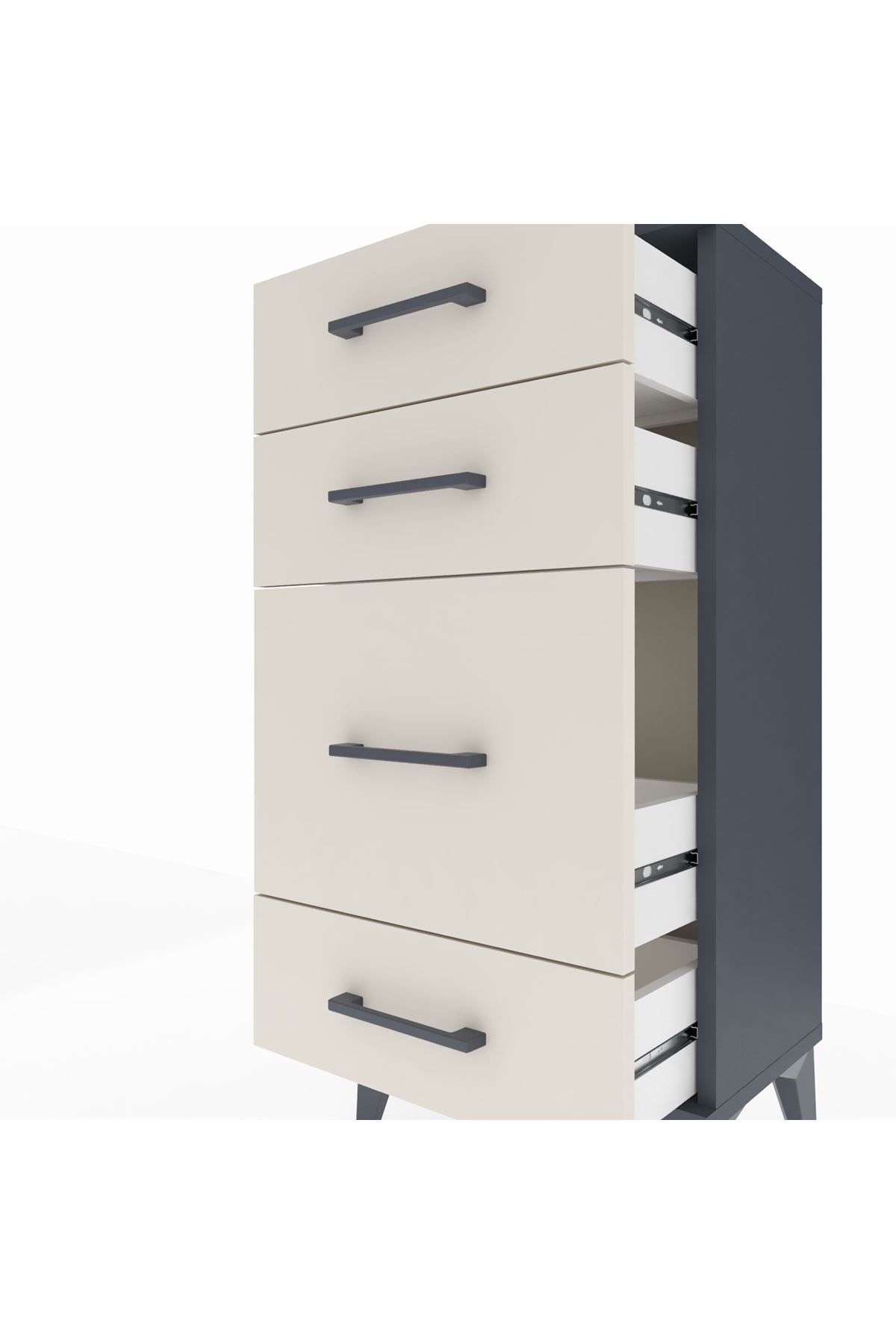 Arges Komodin 4 Çekmeceli 44x30x96 Antrasit-Aytaşı