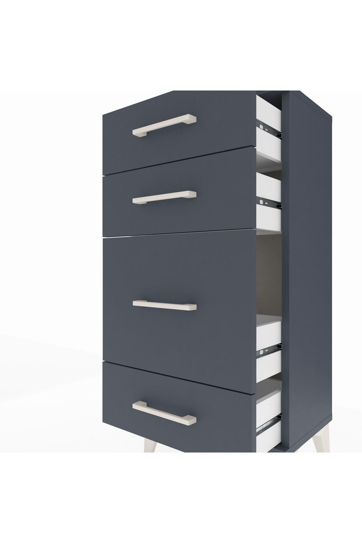 Arges Komodin 4 Çekmeceli 44x30x96 Antrasit-Antrasit