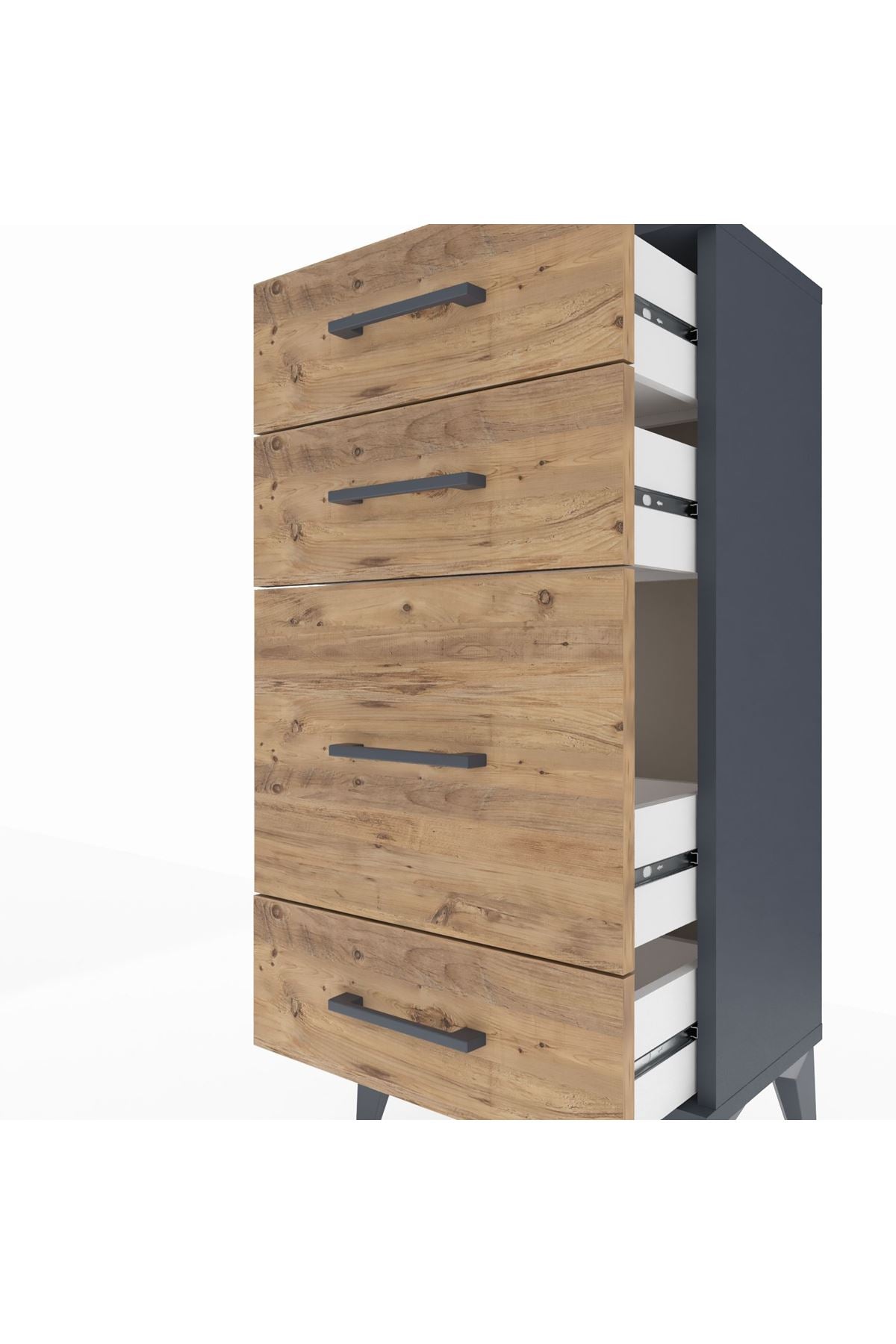 Arges Komodin 4 Çekmeceli 44x30x96 Antrasit-Çam