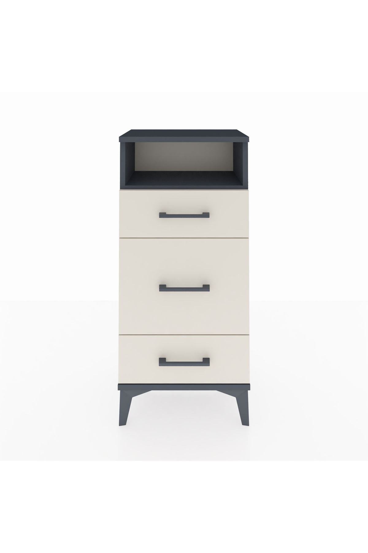 Arges Komodin Tek Raflı 3 Çekmeceli 44x30x96 Antrasit-Aytaşı