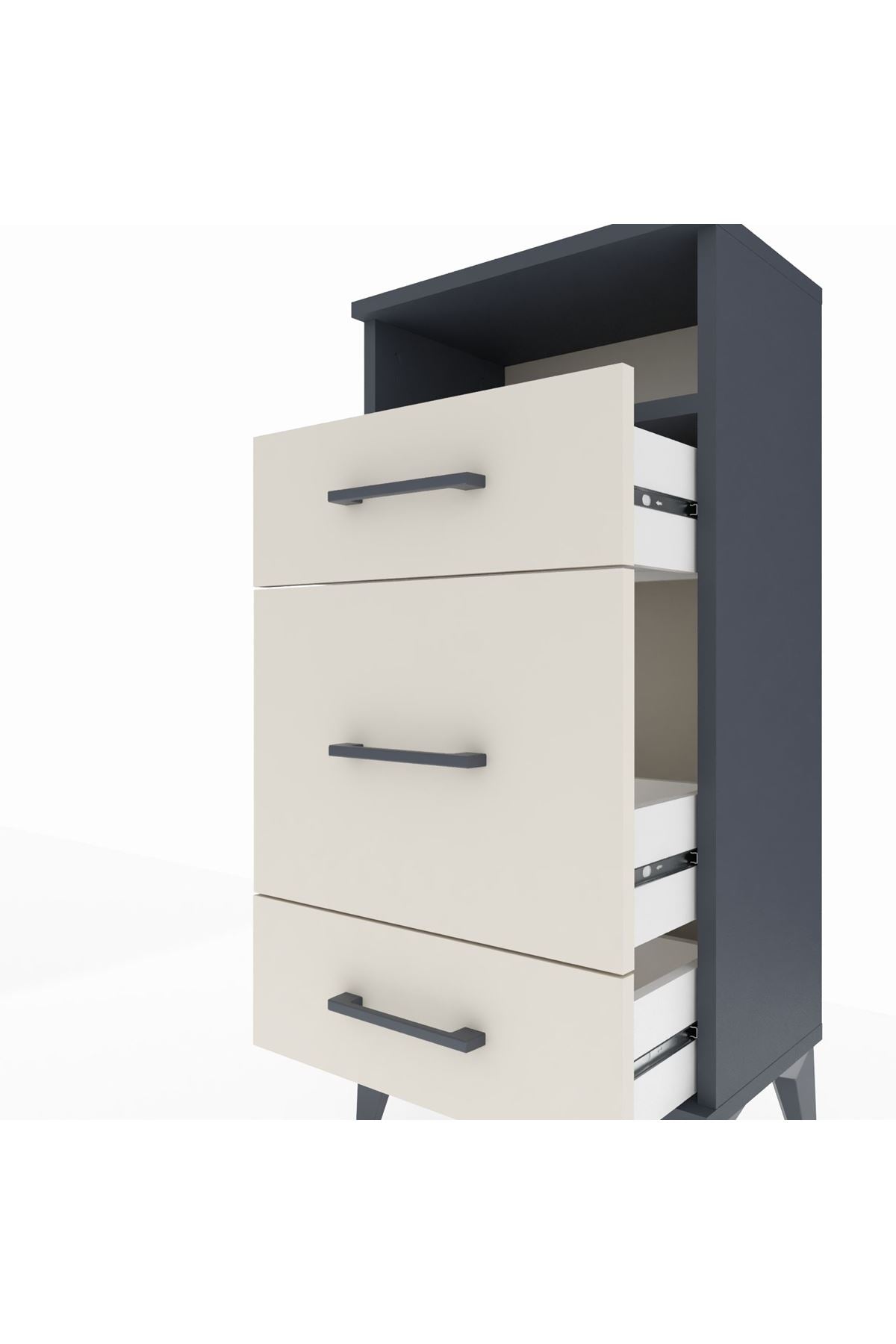 Arges Komodin Tek Raflı 3 Çekmeceli 44x30x96 Antrasit-Aytaşı
