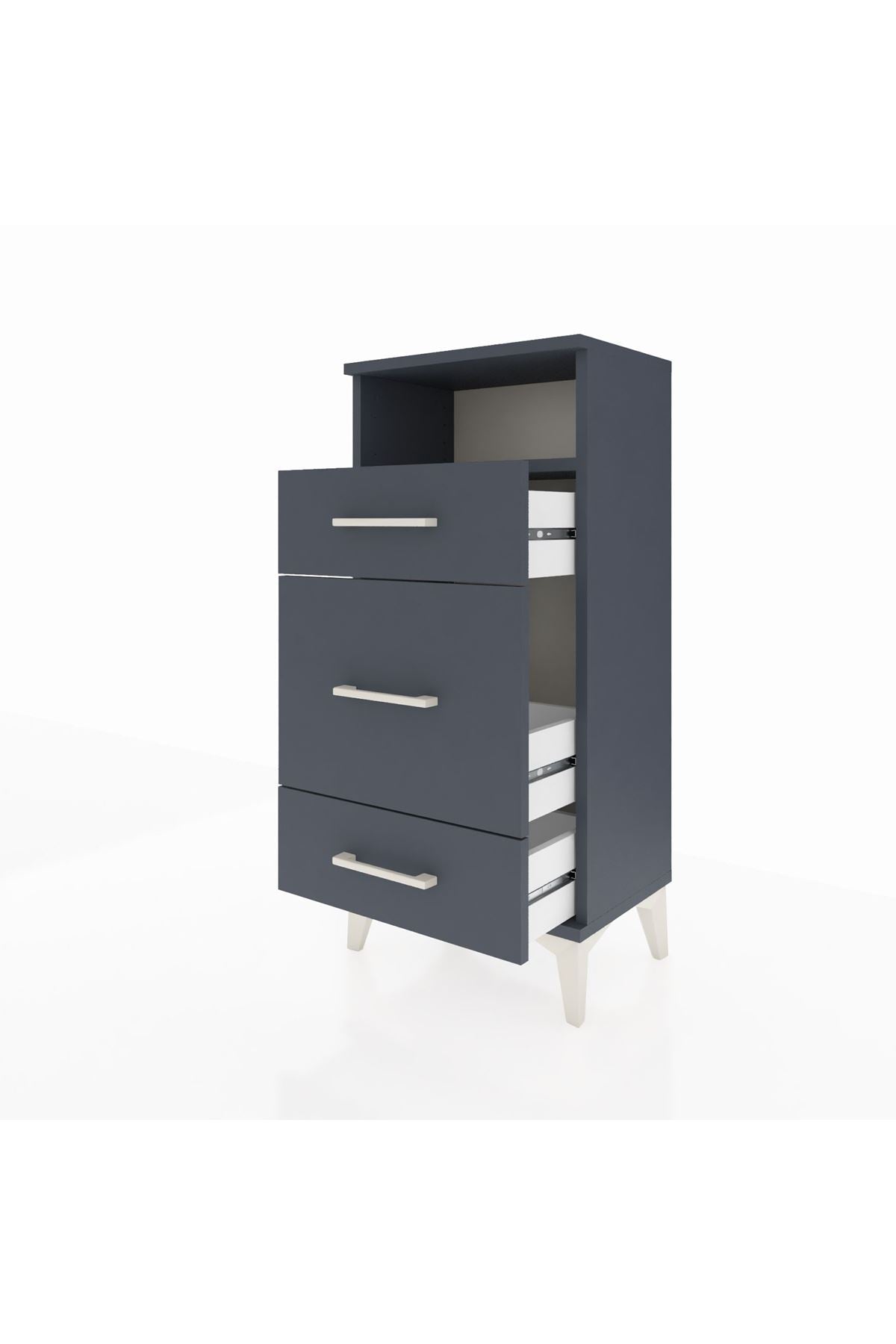 Arges Komodin Tek Raflı 3 Çekmeceli 44x30x96 Antrasit-Antrasit