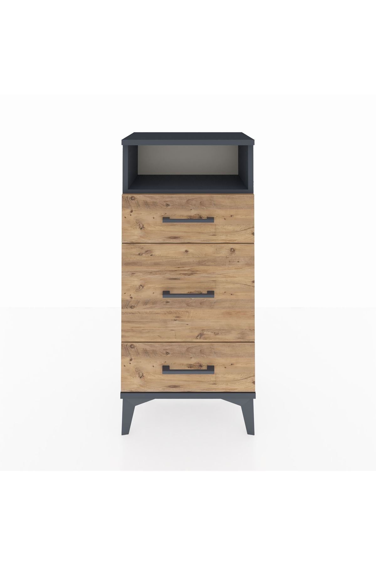 Arges Komodin Tek Raflı 3 Çekmeceli 44x30x96 Antrasit-Çam