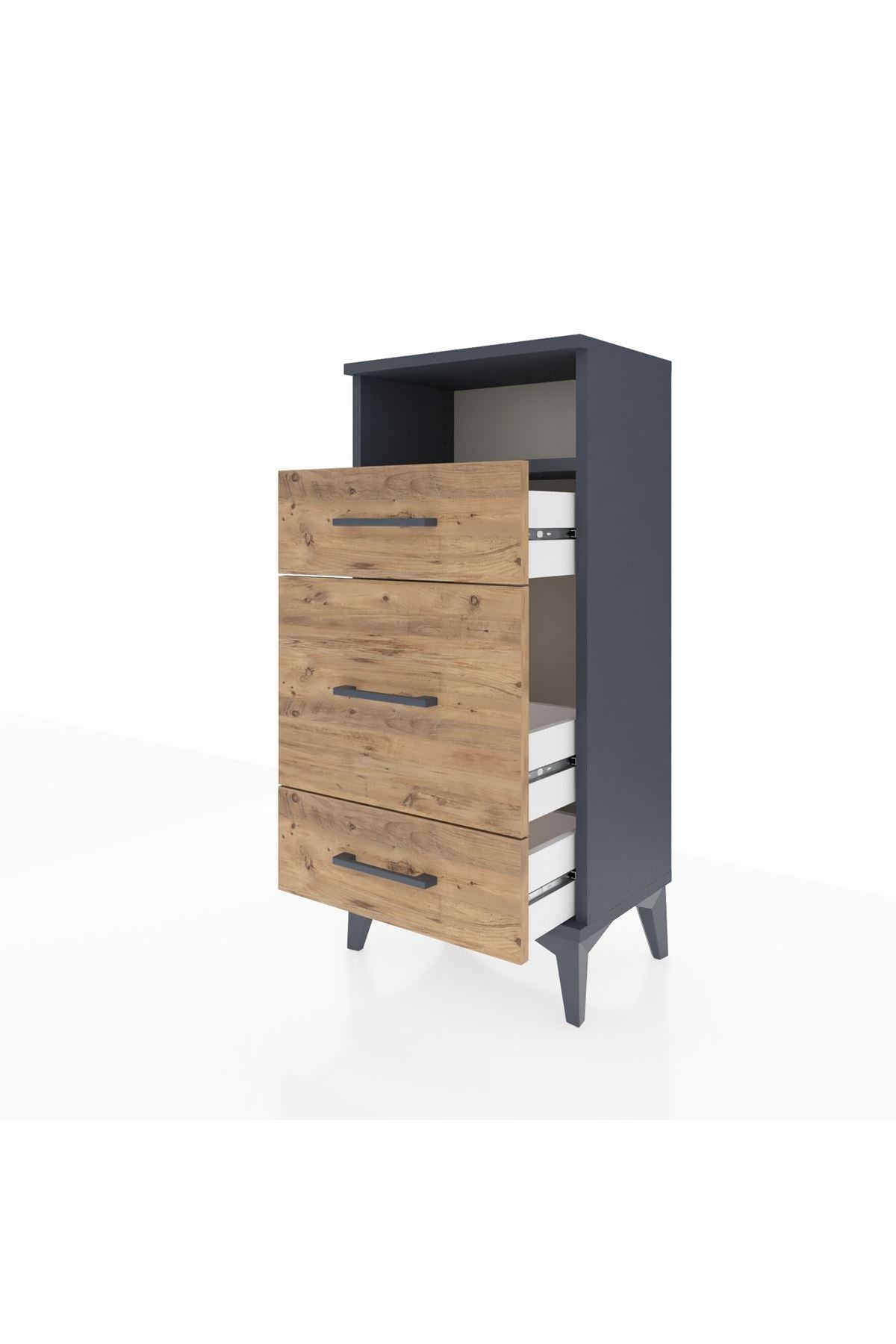 Arges Komodin Tek Raflı 3 Çekmeceli 44x30x96 Antrasit-Çam