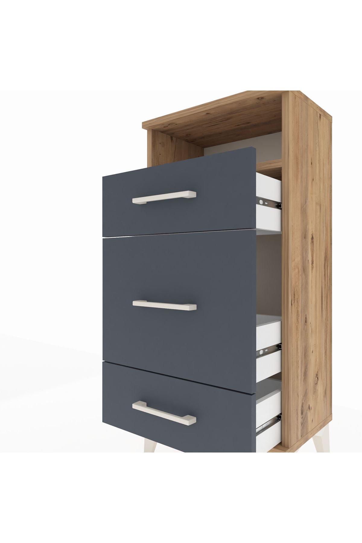 Arges Komodin Tek Raflı 3 Çekmeceli 44x30x96 Çam-Antrasit