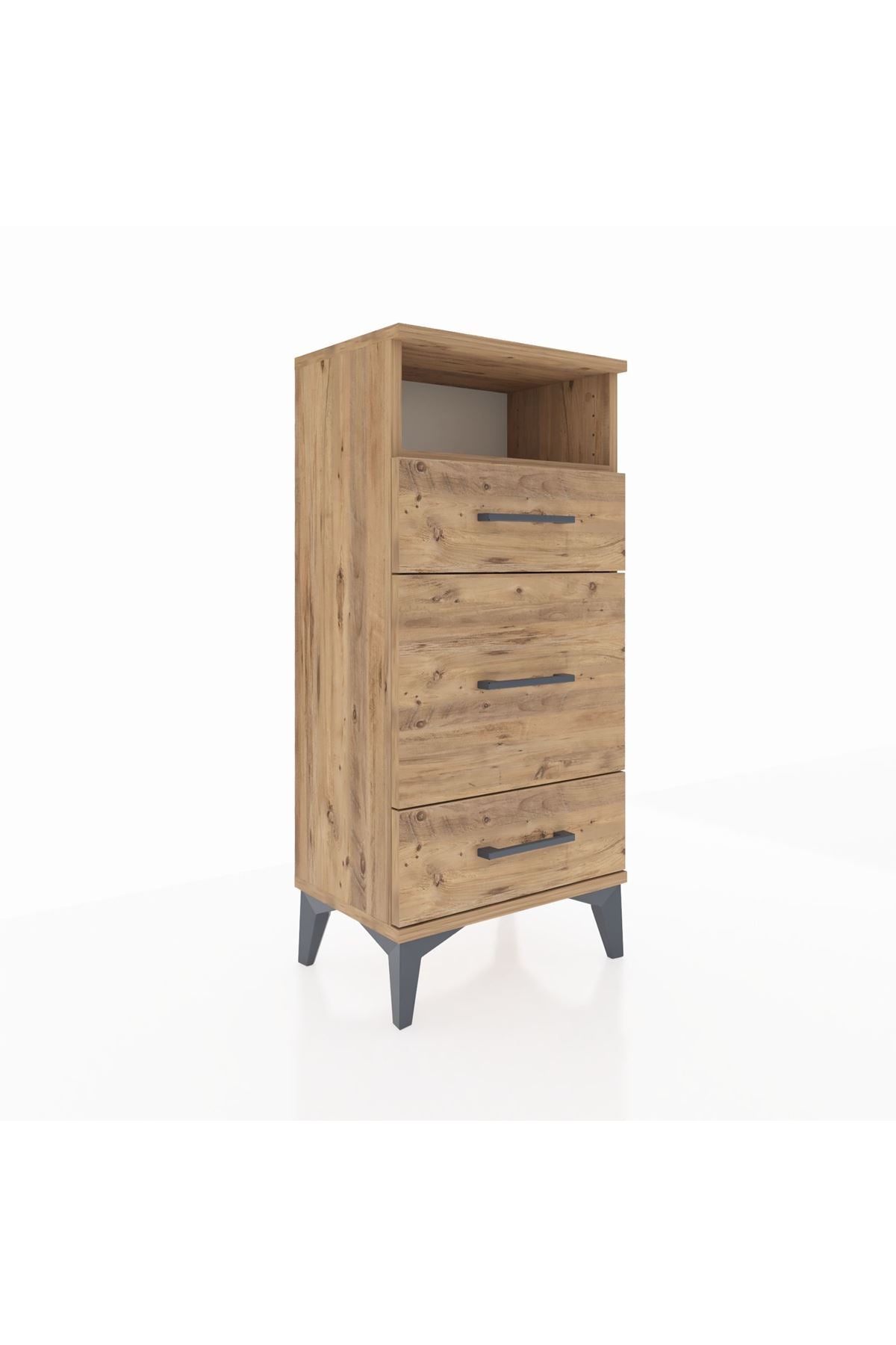 Arges Komodin Tek Raflı 3 Çekmeceli 44x30x96 Çam-Çam