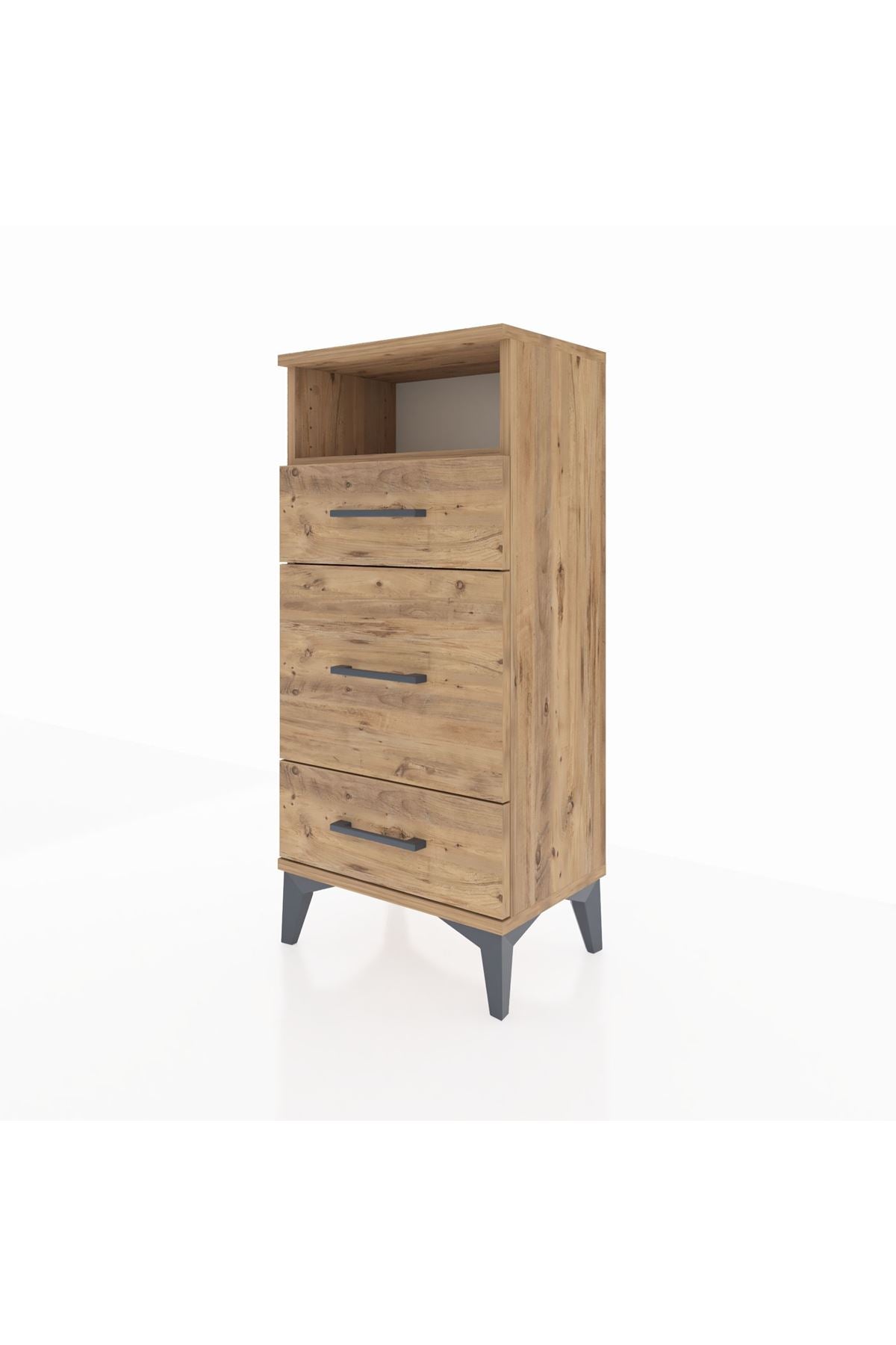 Arges Komodin Tek Raflı 3 Çekmeceli 44x30x96 Çam-Çam