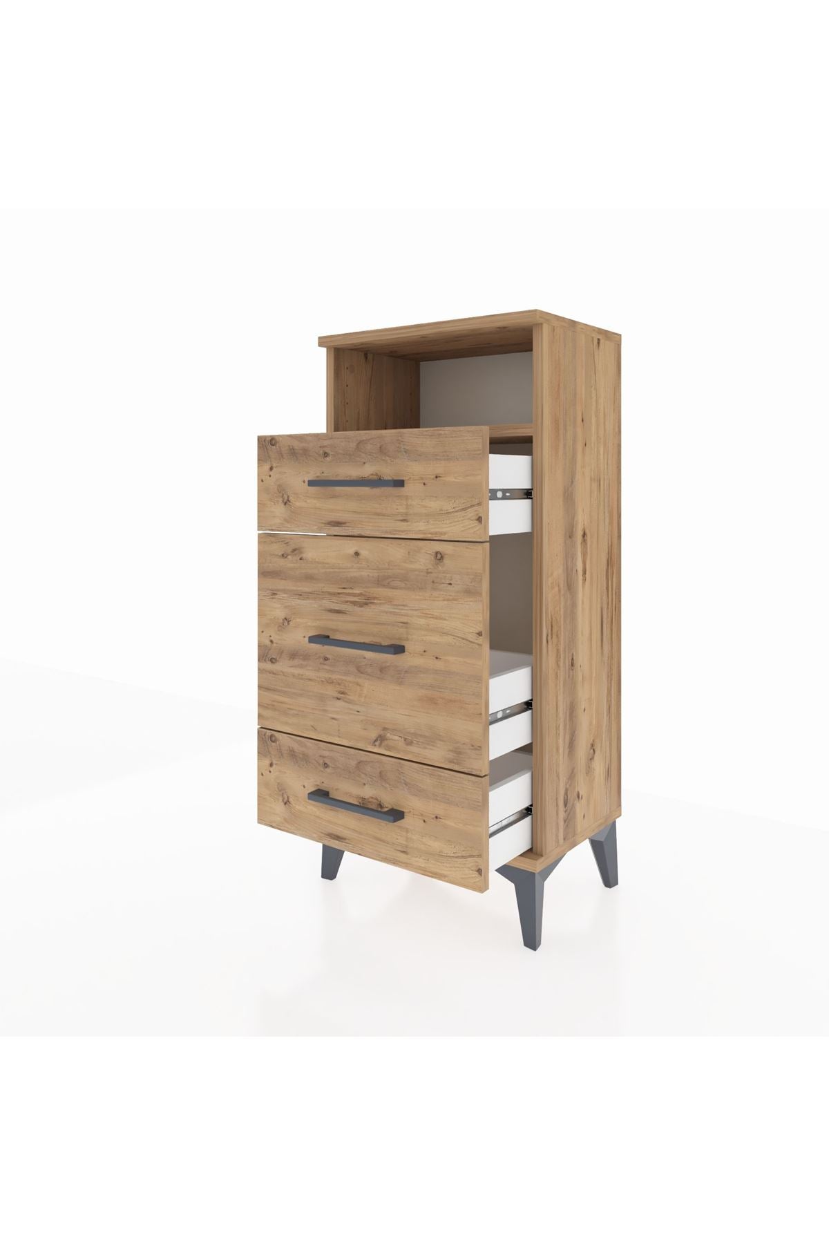 Arges Komodin Tek Raflı 3 Çekmeceli 44x30x96 Çam-Çam