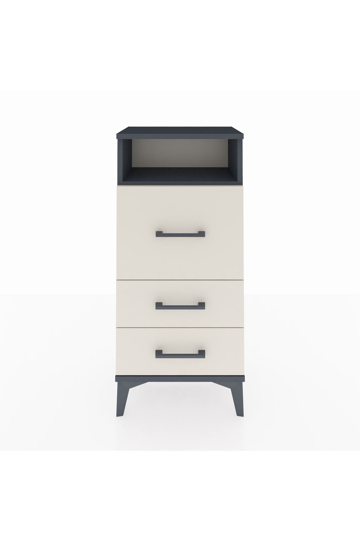 Arges Komodin Tek Raflı 3 Çekmeceli 44x30x96 Antrasit-Aytaşı