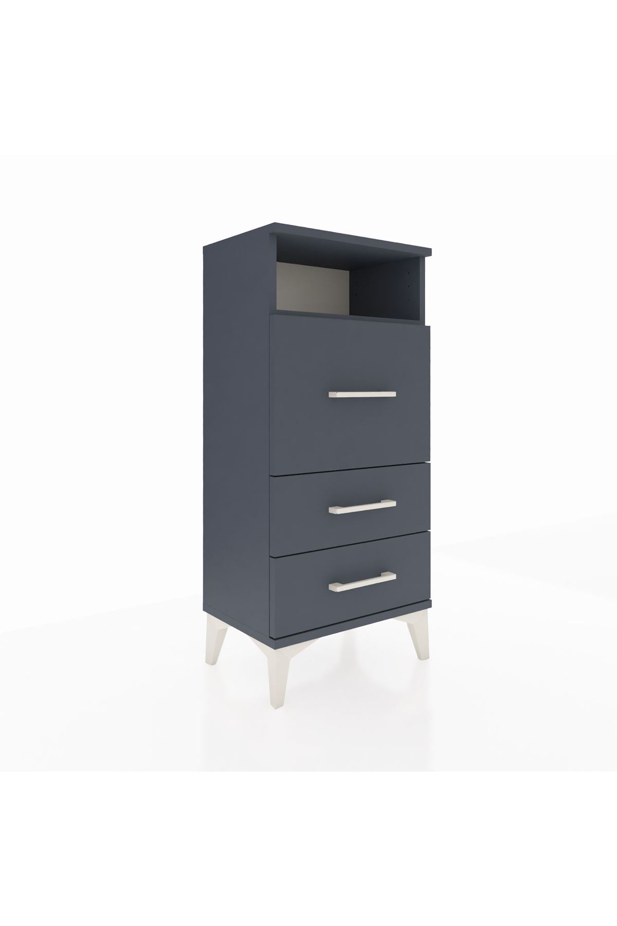 Arges Komodin Tek Raflı 3 Çekmeceli 44x30x96 Antrasit-Antrasit