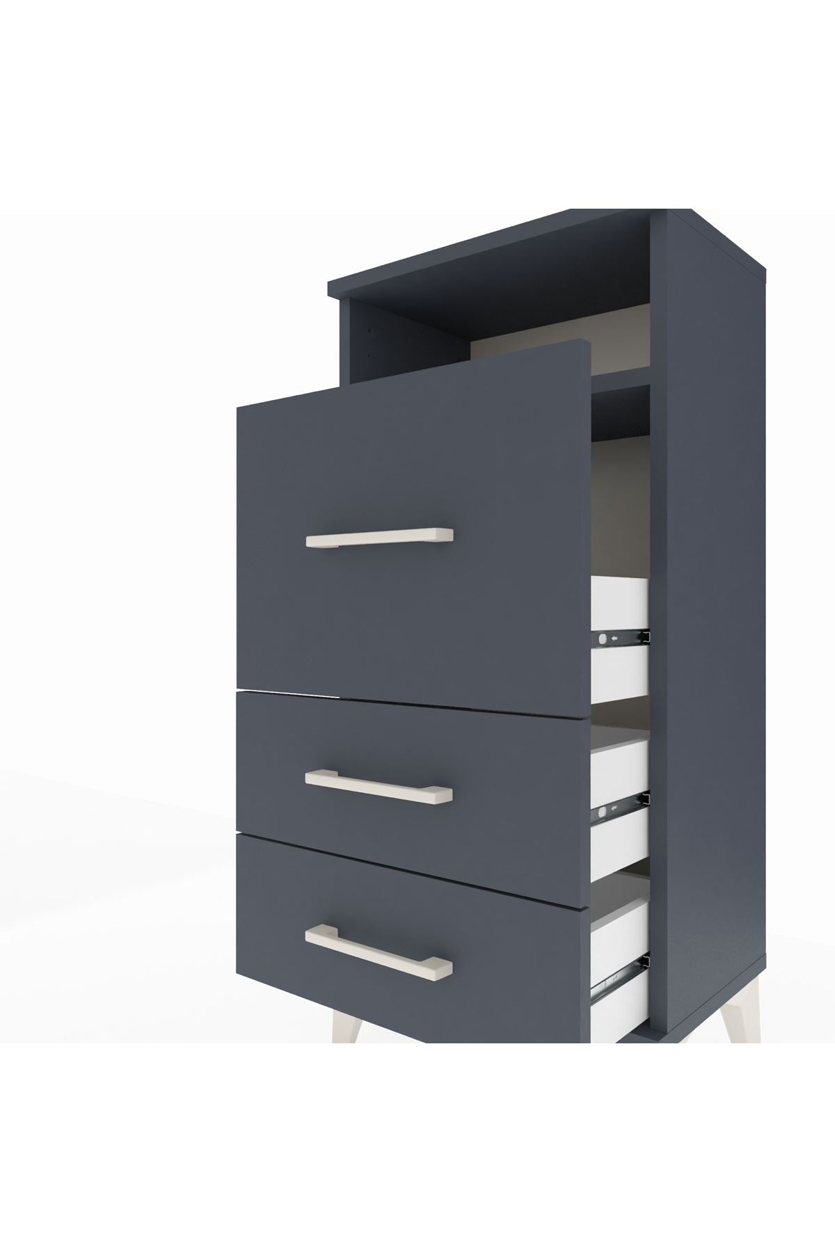 Arges Komodin Tek Raflı 3 Çekmeceli 44x30x96 Antrasit-Antrasit