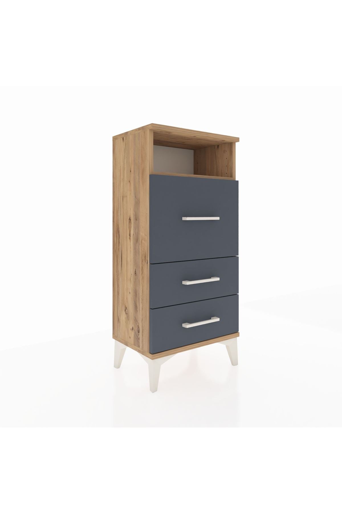 Arges Komodin Tek Raflı 3 Çekmeceli 44x30x96 Çam-Antrasit