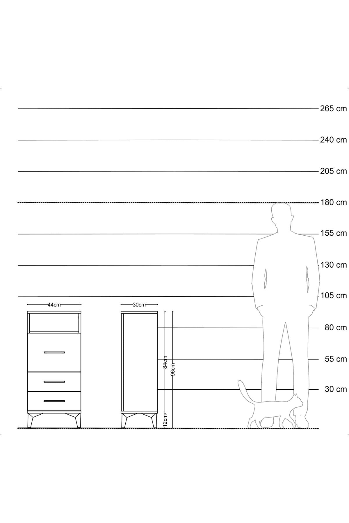 Arges Komodin Tek Raflı 3 Çekmeceli 44x30x96 Çam-Çam