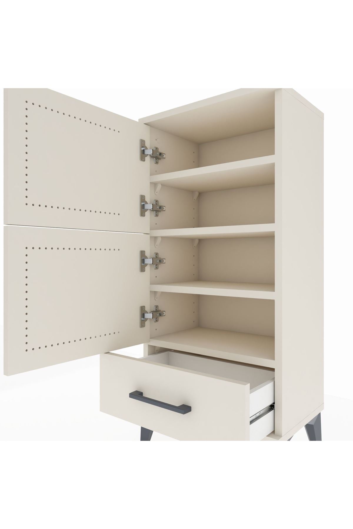 Arges Komodin 4 Raflı Tek Çekmeceli 2 Kapaklı 44x30x96 Aytaşı-Aytaşı