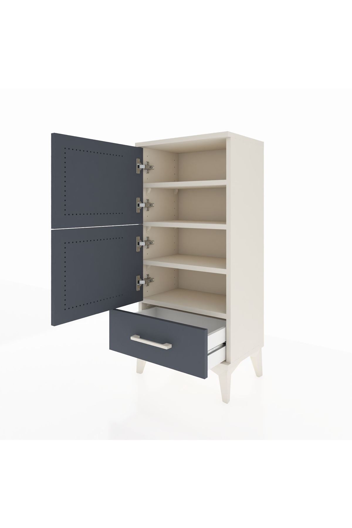 Arges Komodin 4 Raflı Tek Çekmeceli 2 Kapaklı 44x30x96 Aytaşı-Antrasit