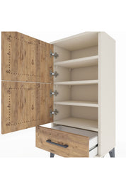 Arges Komodin 4 Raflı Tek Çekmeceli 2 Kapaklı 44x30x96 Aytaşı-Çam