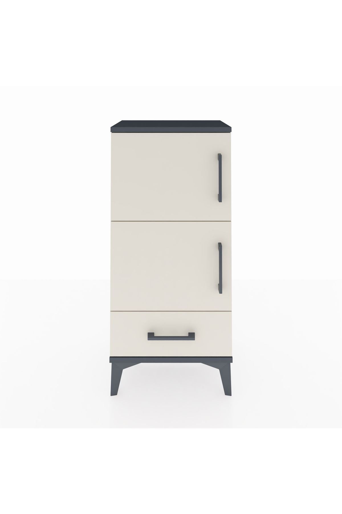 Arges Komodin 4 Raflı Tek Çekmeceli 2 Kapaklı 44x30x96 Antrasit-Aytaşı